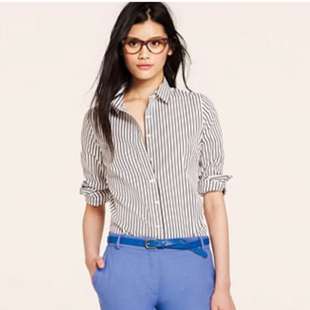 J. Crew Stretch Perfect Shirt in Black & White Stripe
